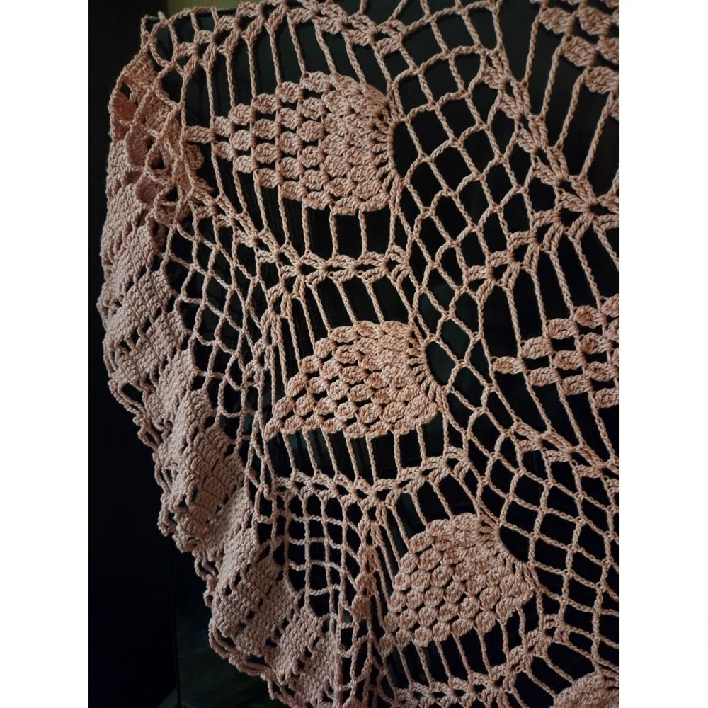 hand crocheted tablecloth dusty rose measure 55 inches at the widest part